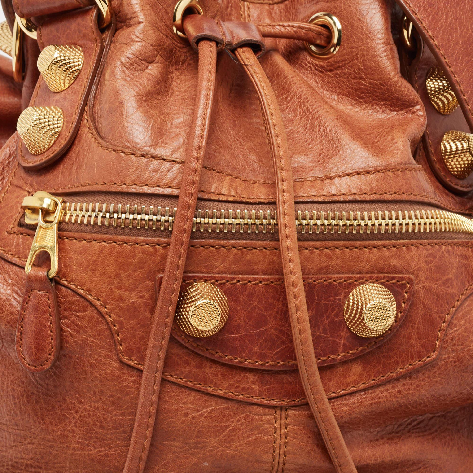 Balenciaga Brown Leather Mini GGH PomPon Bag For Sale 4