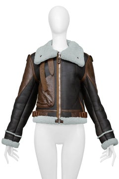 Balenciaga Brown Leather & Mint Shearling "Palma" Jacket 2003