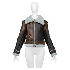 Giacca "Palma" di Balenciaga in pelle marrone e shearling color menta 2003