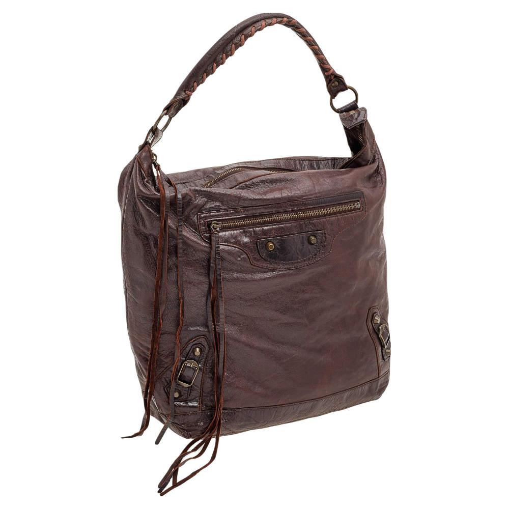 Black Balenciaga Brown Leather RH Day Bag For Sale
