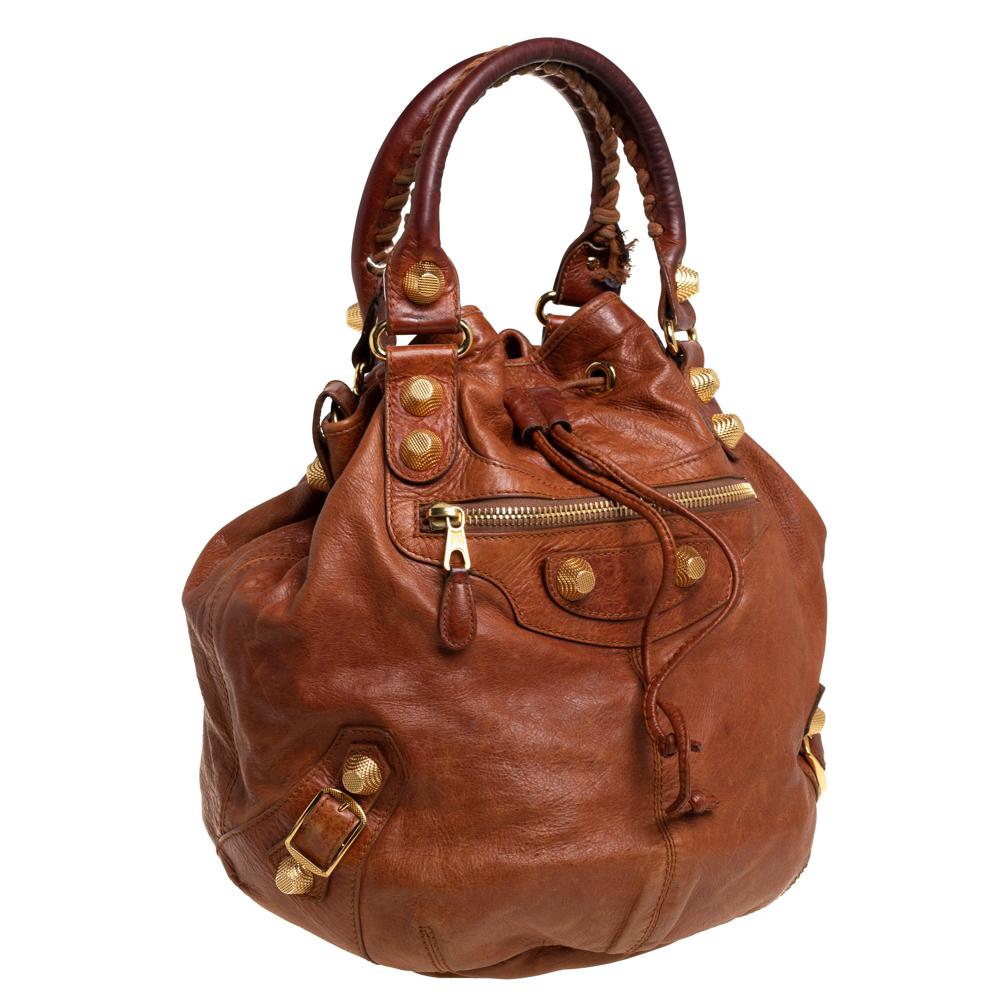 Balenciaga Brown Leather SGH Pompon Hobo In Fair Condition In Dubai, Al Qouz 2