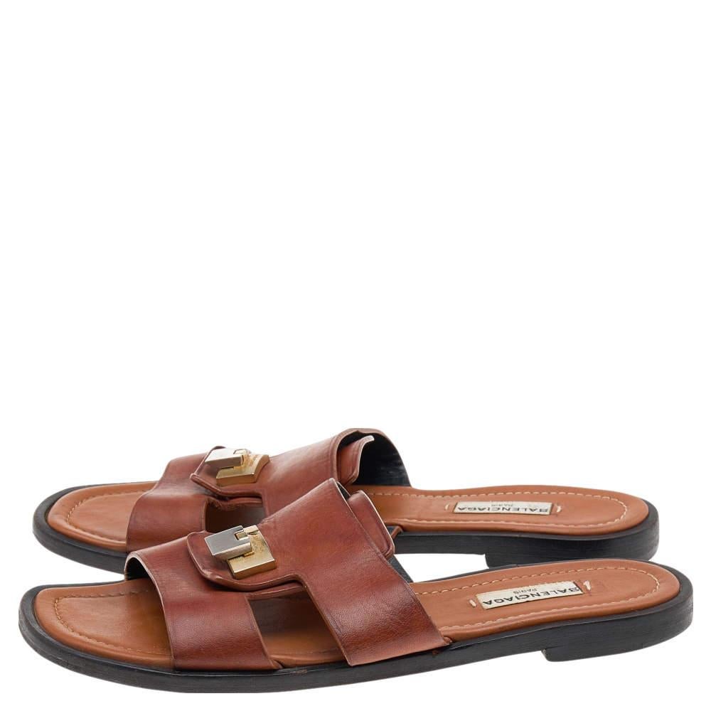 Women's Balenciaga Brown Leather Slide Sandals Size 38