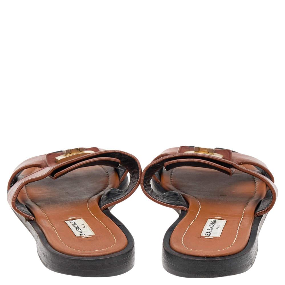 Balenciaga Brown Leather Slide Sandals Size 38 1
