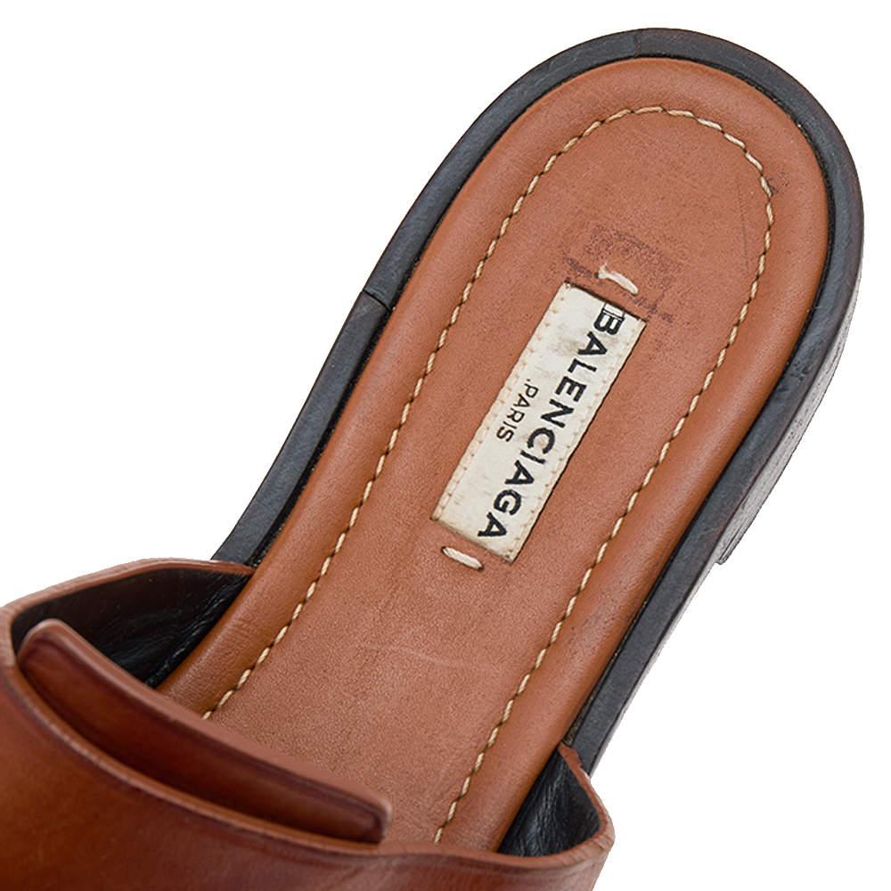 Balenciaga Brown Leather Slide Sandals Size 38 3