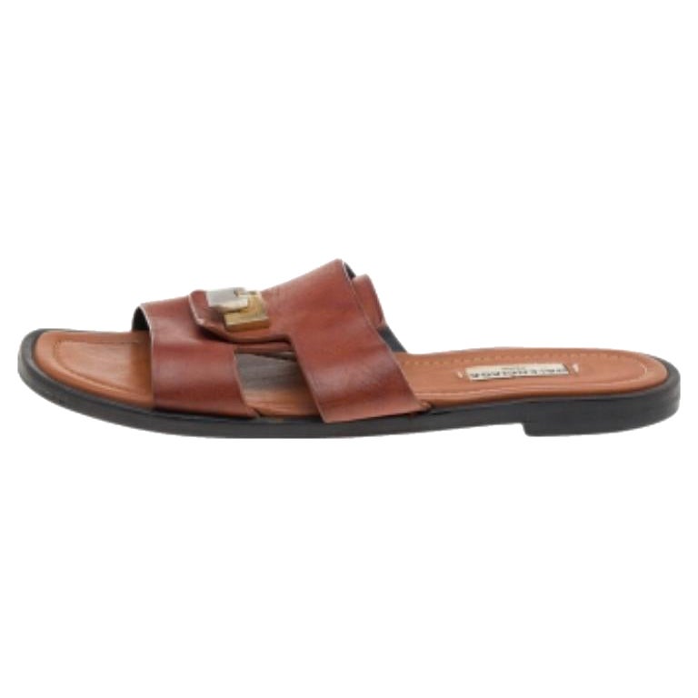 Balenciaga Brown Leather Slide Sandals Size 38