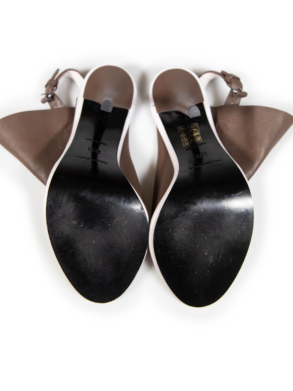 Women's Balenciaga Brown Leather Slingback Slash Heels Size IT 37.5 For Sale