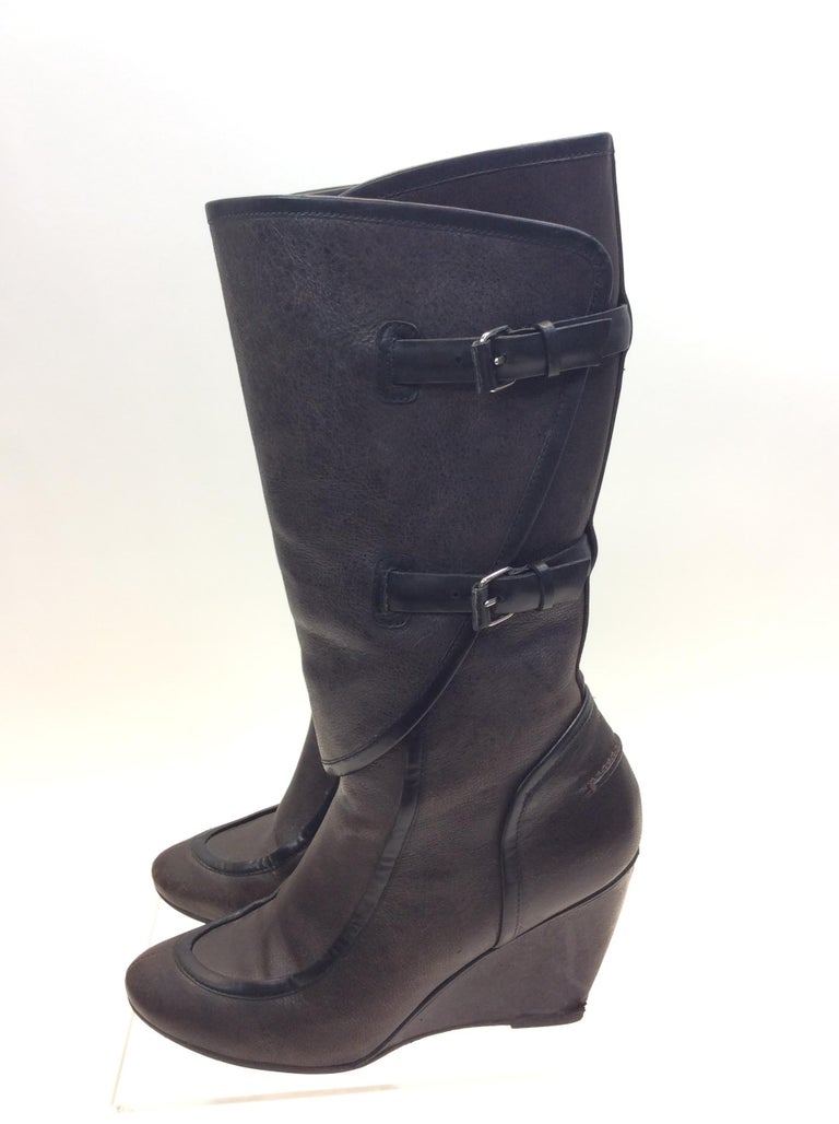 Balenciaga Brown Leather Wedge Boots For Sale at 1stDibs