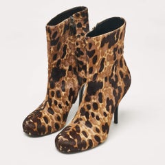 Balenciaga Brown Leopard Print Calf Hair Ankle Boots Size 39.5