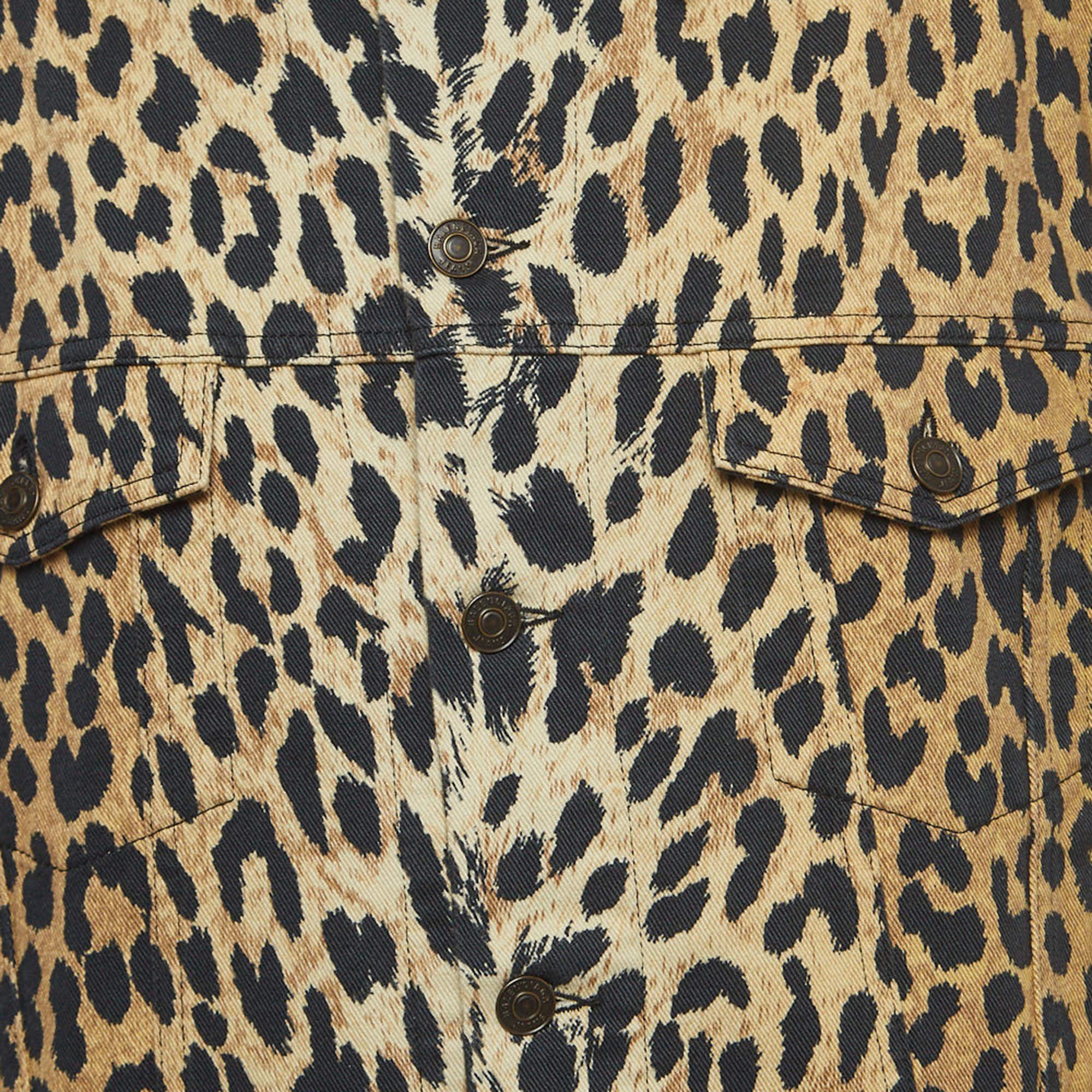 Balenciaga Brown Leopard Print Denim Oversized Jacket S In Excellent Condition In Dubai, Al Qouz 2