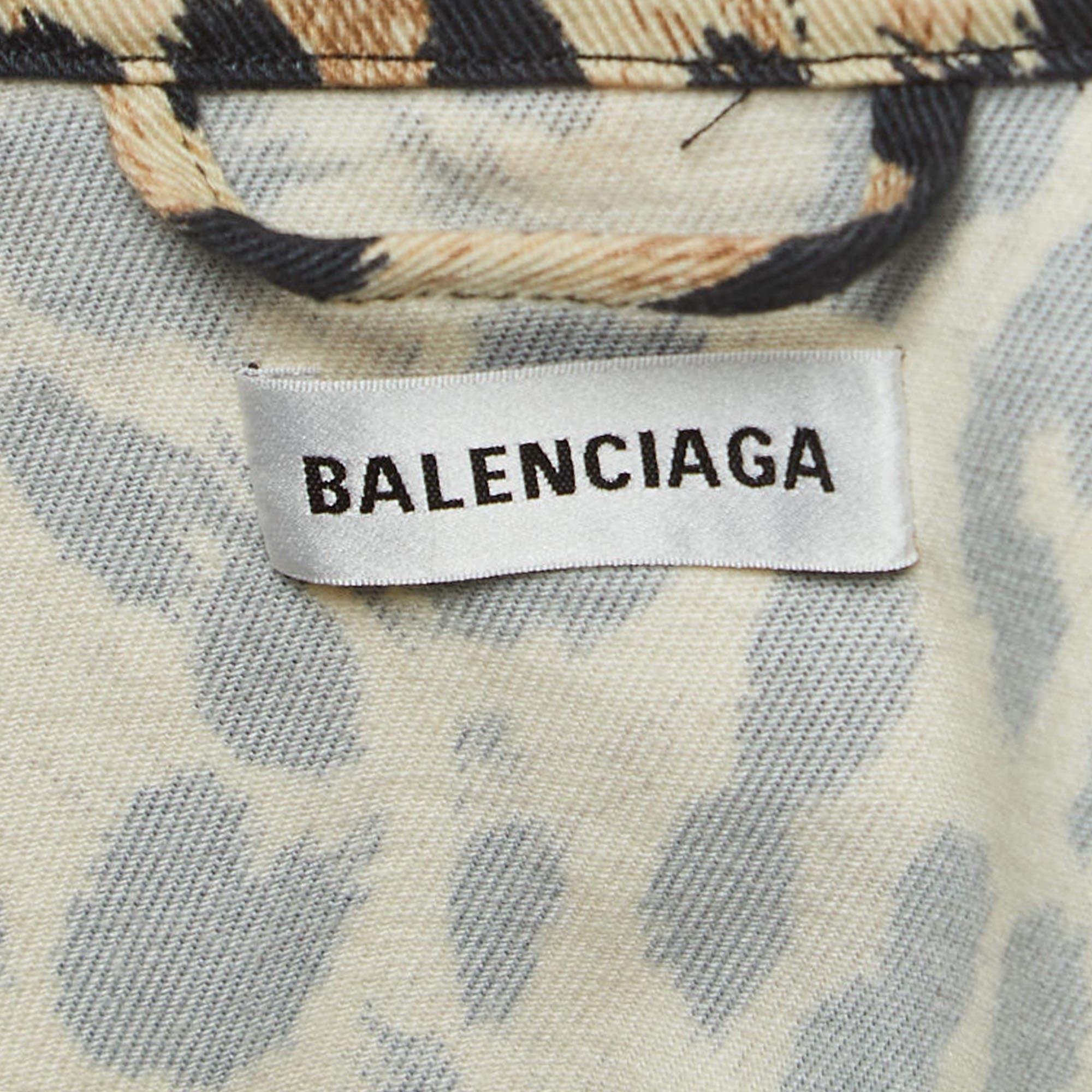 Women's Balenciaga Brown Leopard Print Denim Oversized Jacket S