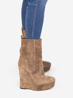 Balenciaga Brown Suede Mid Calf Wedge Boots Size IT 39