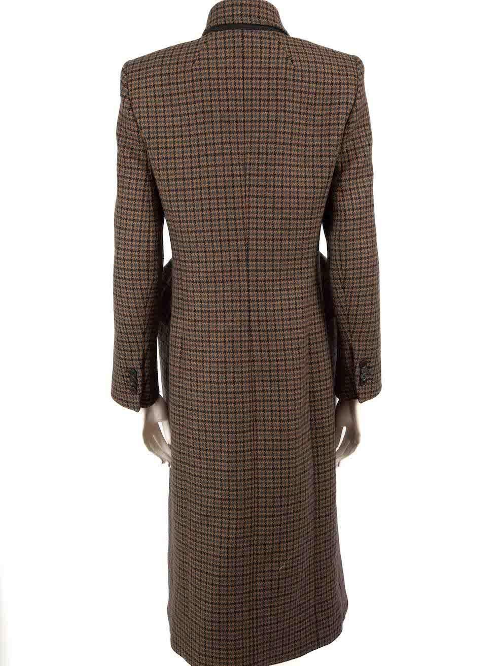Balenciaga Brown Wool Houndstooth Long Coat Size L In Excellent Condition In London, GB