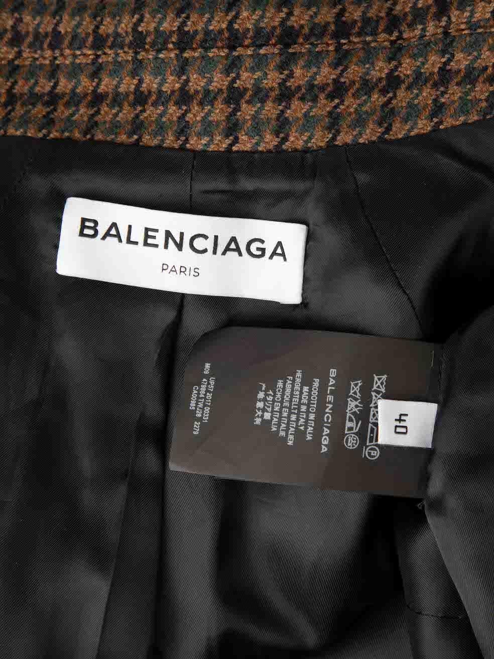 Balenciaga Brown Wool Houndstooth Long Coat Size L 1
