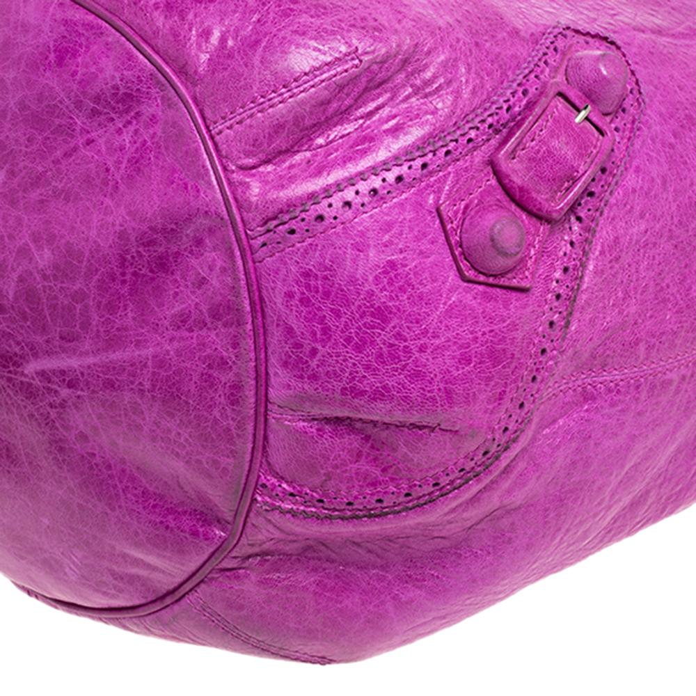 Purple Balenciaga Bubble Gum Leather GSH Pompon Hobo