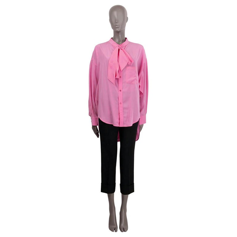 BALENCIAGA bubblegum pink lyocell NEW SWING PUSSY BOW Blouse Shirt 40 M