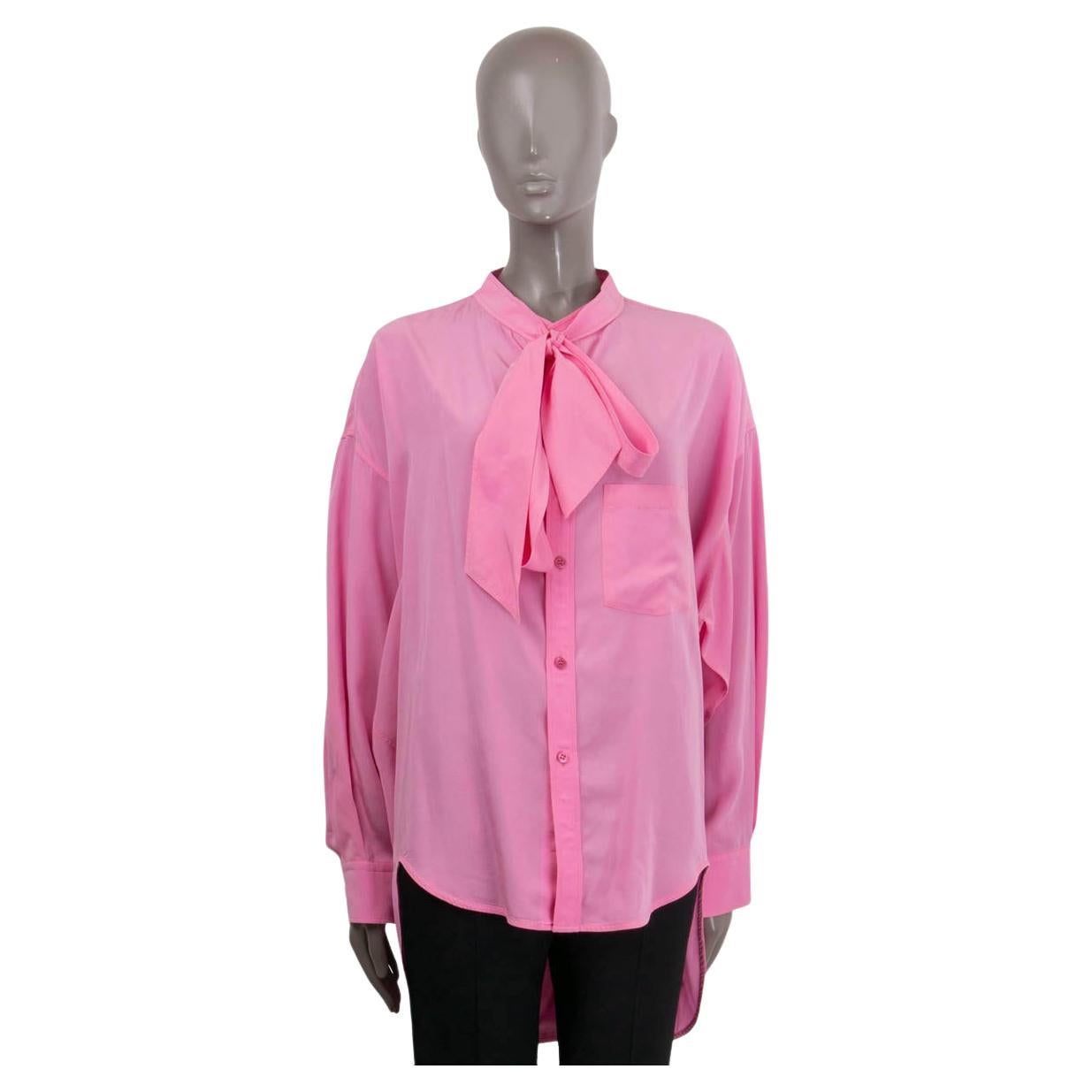 BALENCIAGA bubblegum pink lyocell NEW SWING PUSSY BOW Blouse Shirt 40 M For Sale