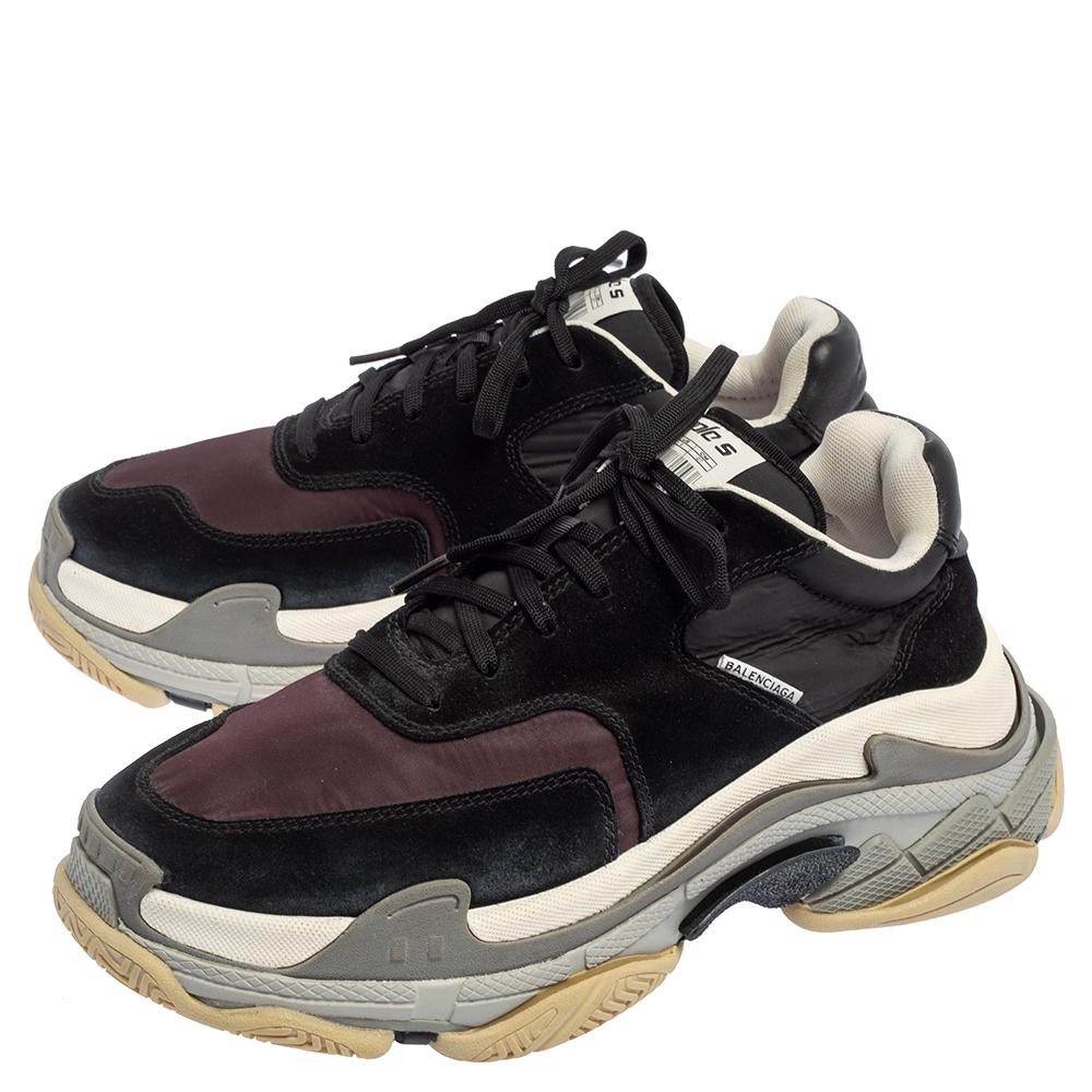 Balenciaga Burgundy/Black Nylon And Suede Triple S Sneakers Size 41 1