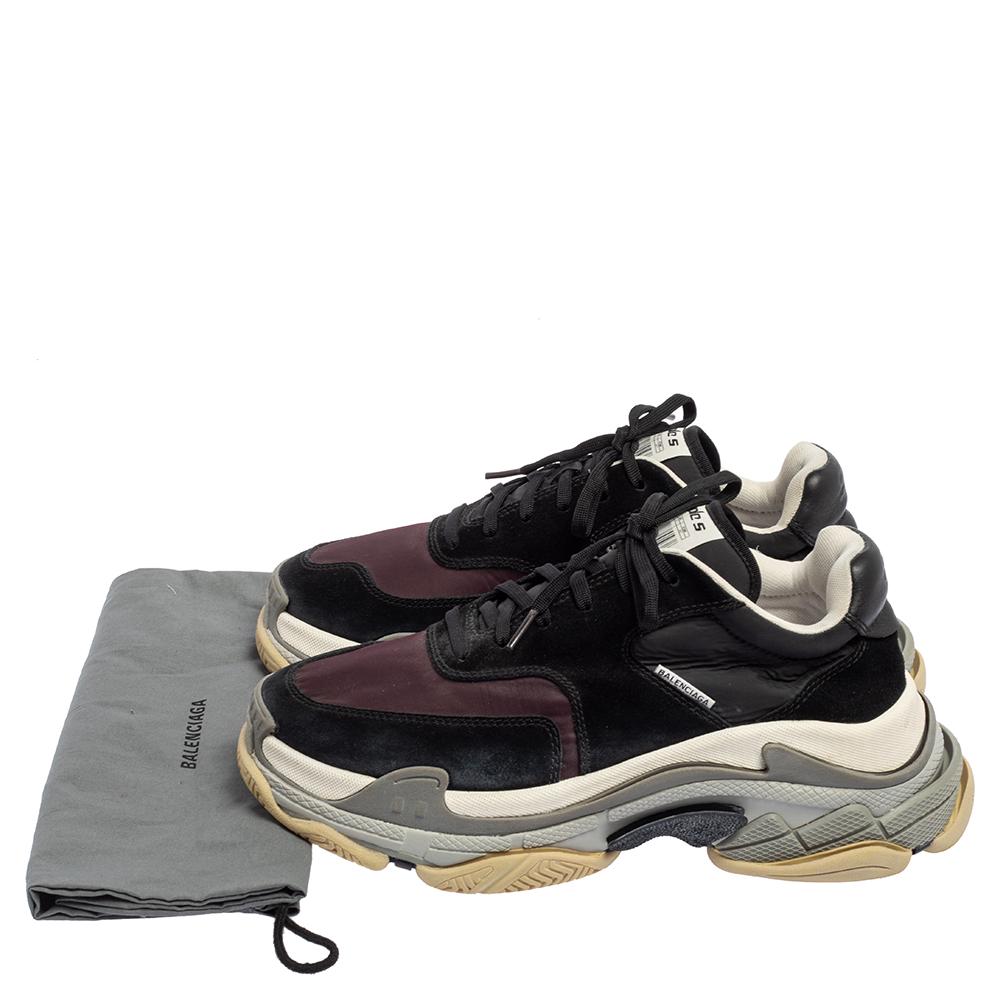 Balenciaga Burgundy/Black Nylon And Suede Triple S Sneakers Size 41 2