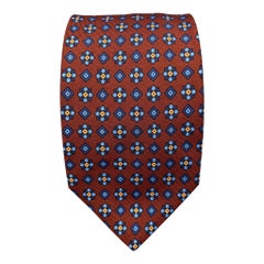 BALENCIAGA Burgundy & Blue Floral Silk Tie