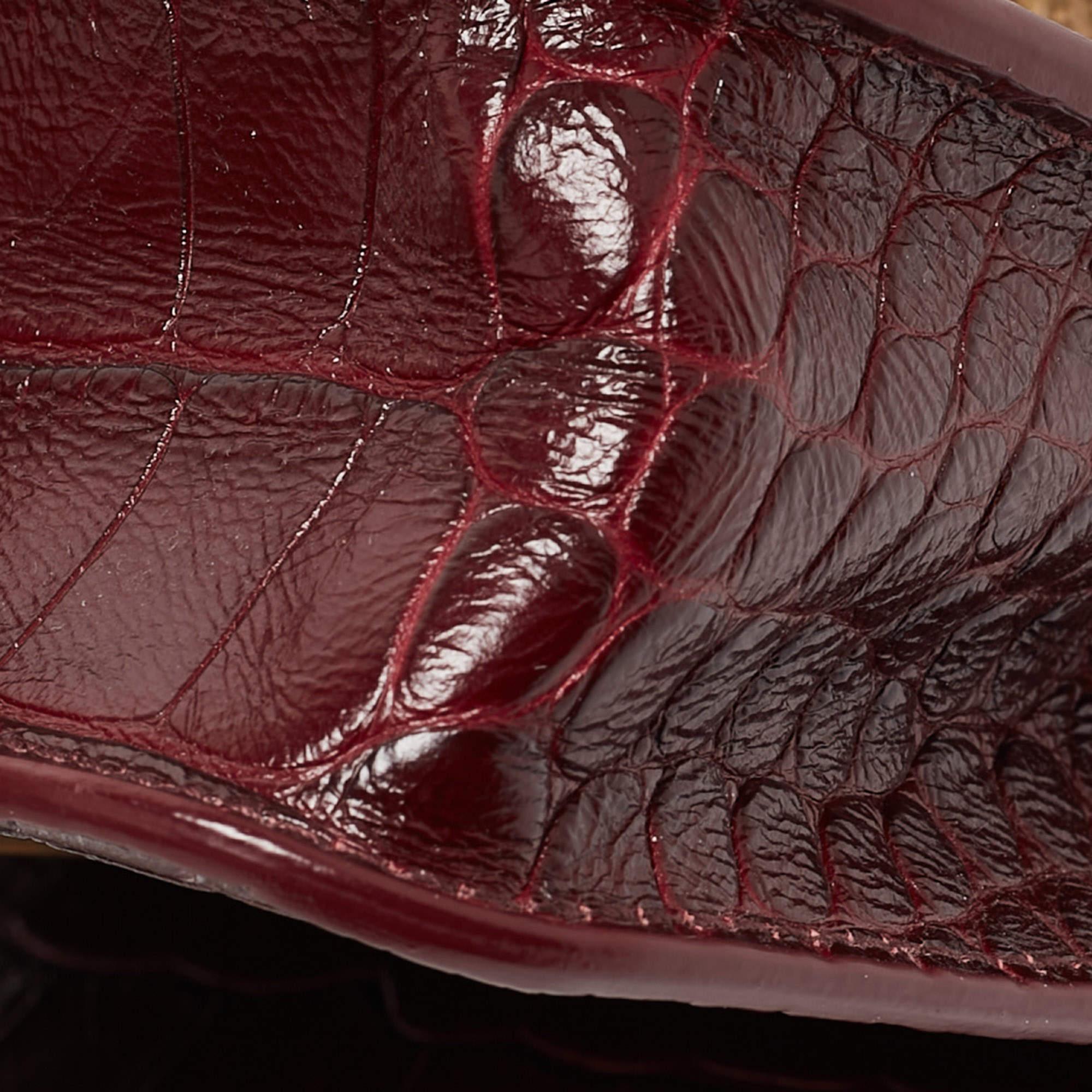 Balenciaga Burgundy Croc Embossed Leather Gossip Wallet On Chain 6