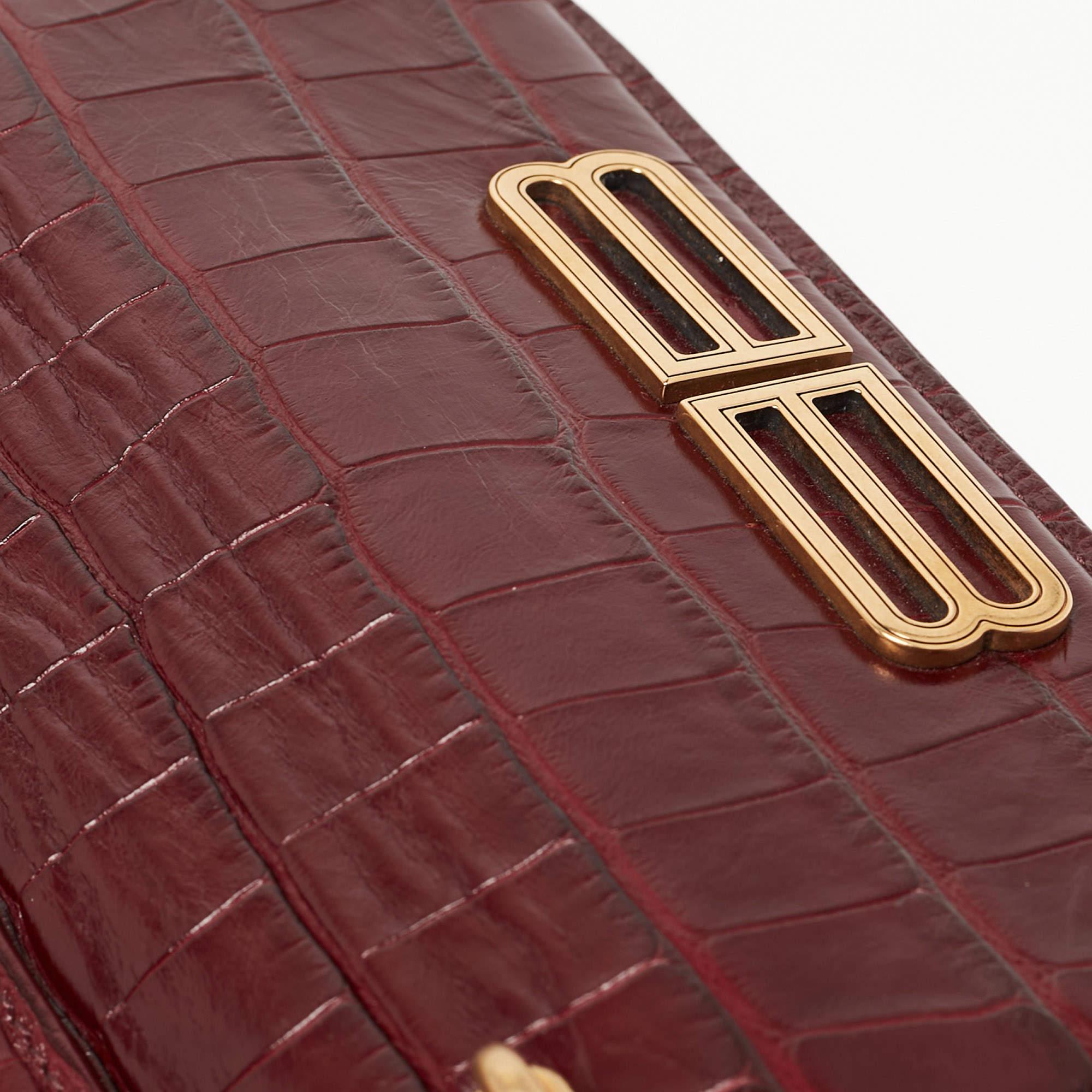 Balenciaga Burgundy Croc Embossed Leather Gossip Wallet On Chain 8