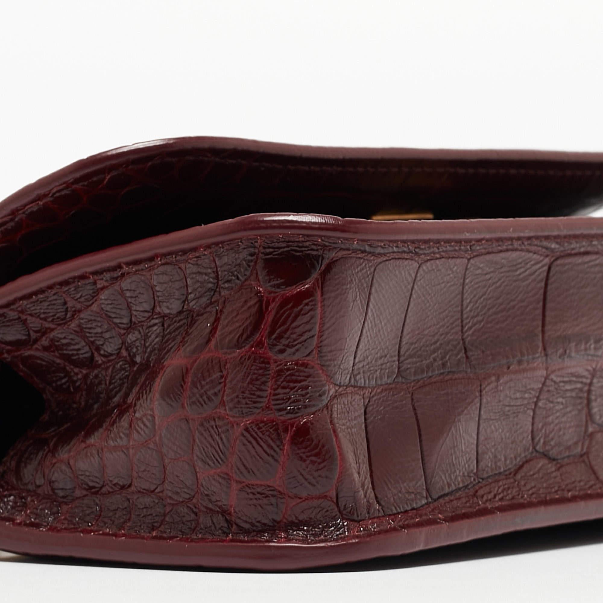 Balenciaga Burgundy Croc Embossed Leather Gossip Wallet On Chain 10