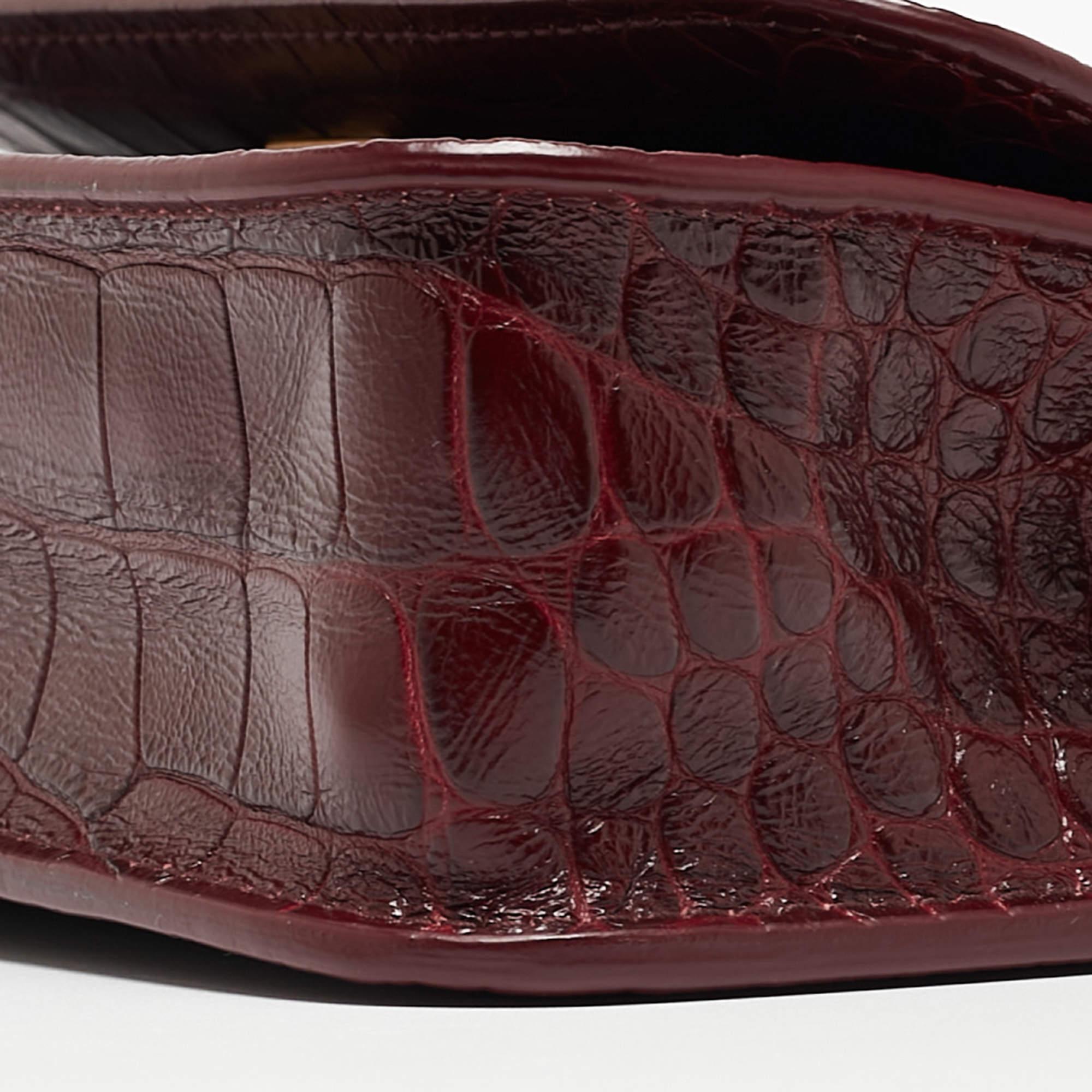 Balenciaga Burgundy Croc Embossed Leather Gossip Wallet On Chain 11