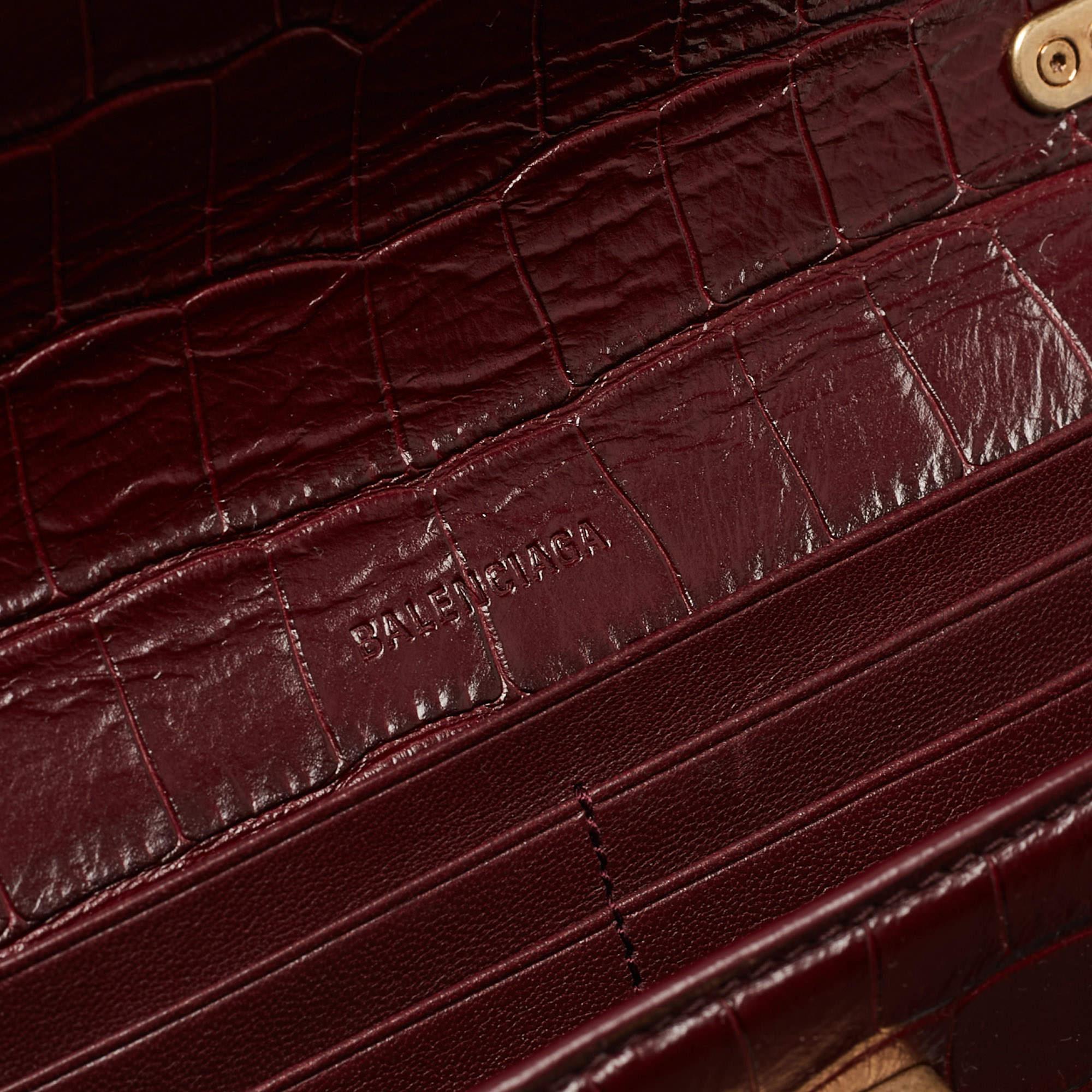 Balenciaga Burgundy Croc Embossed Leather Gossip Wallet On Chain 12