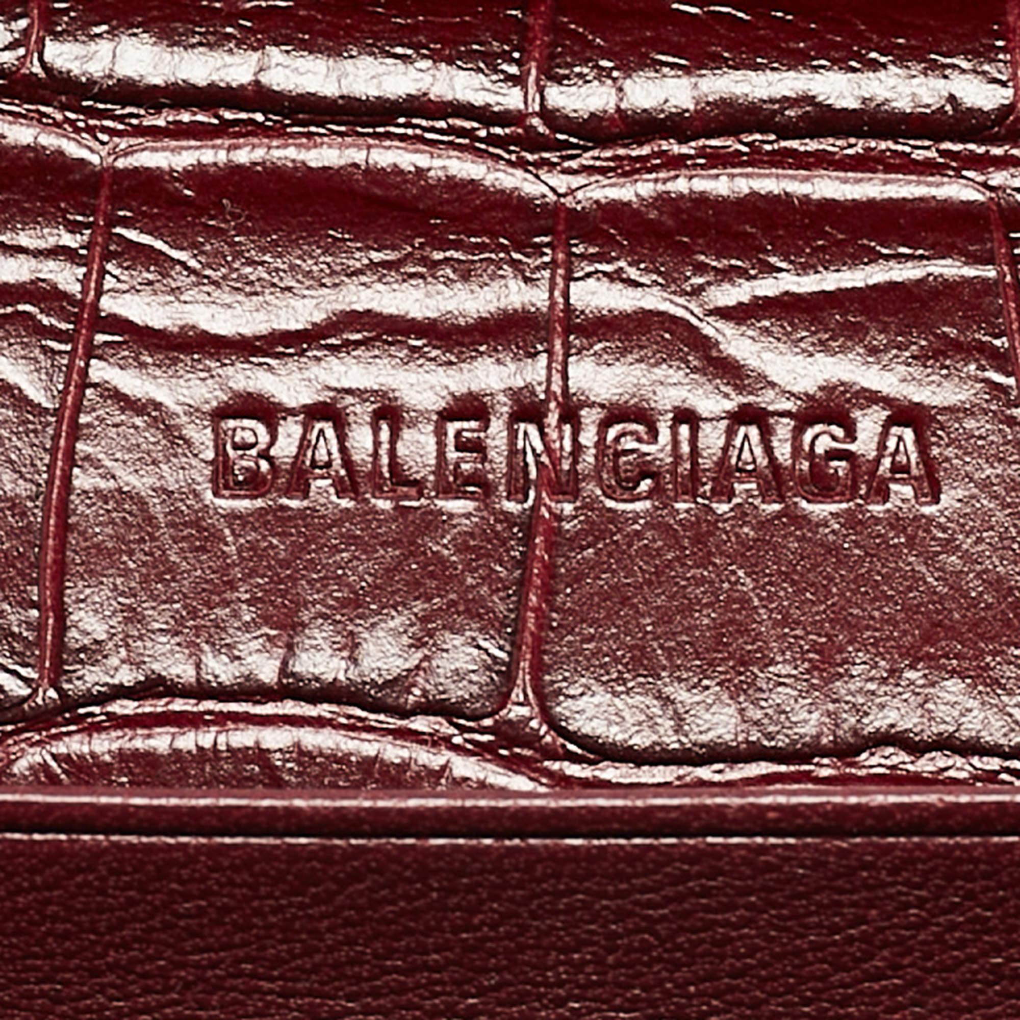 Balenciaga Burgundy Croc Embossed Leather Gossip Wallet On Chain 2