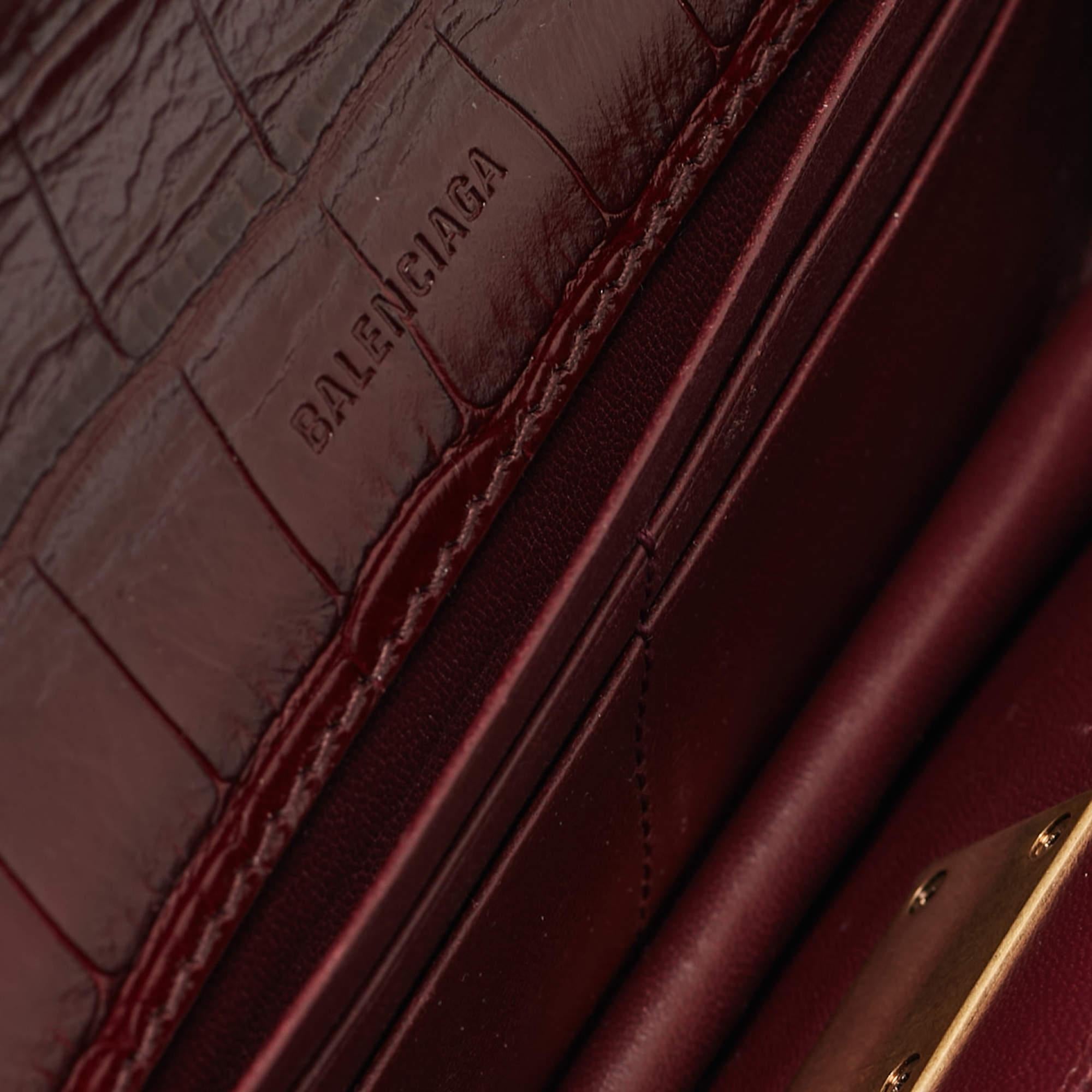 Balenciaga Burgundy Croc Embossed Leather Gossip Wallet On Chain 3