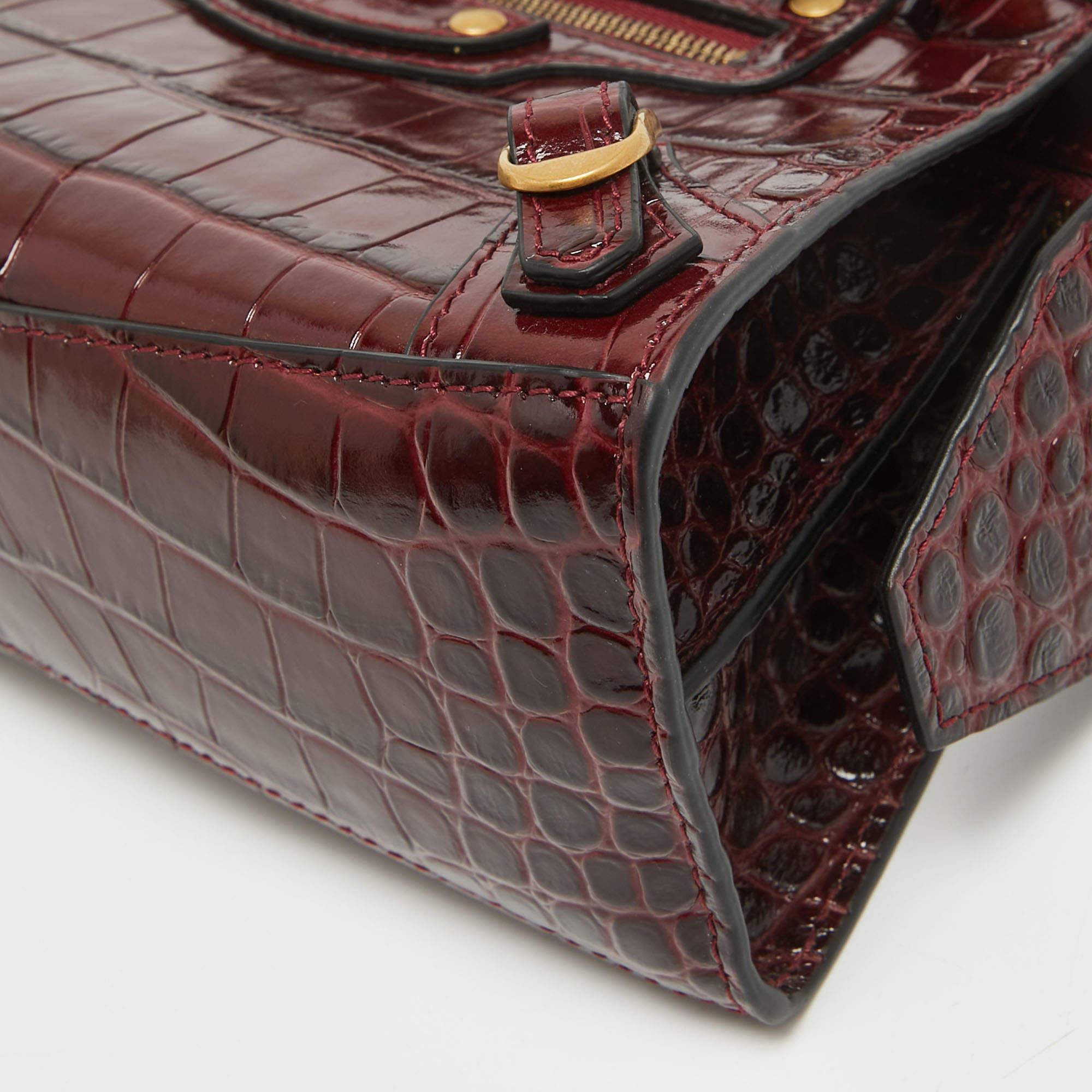 Balenciaga Burgundy Croc Embossed Leather Mini Neo Classic Bag 6