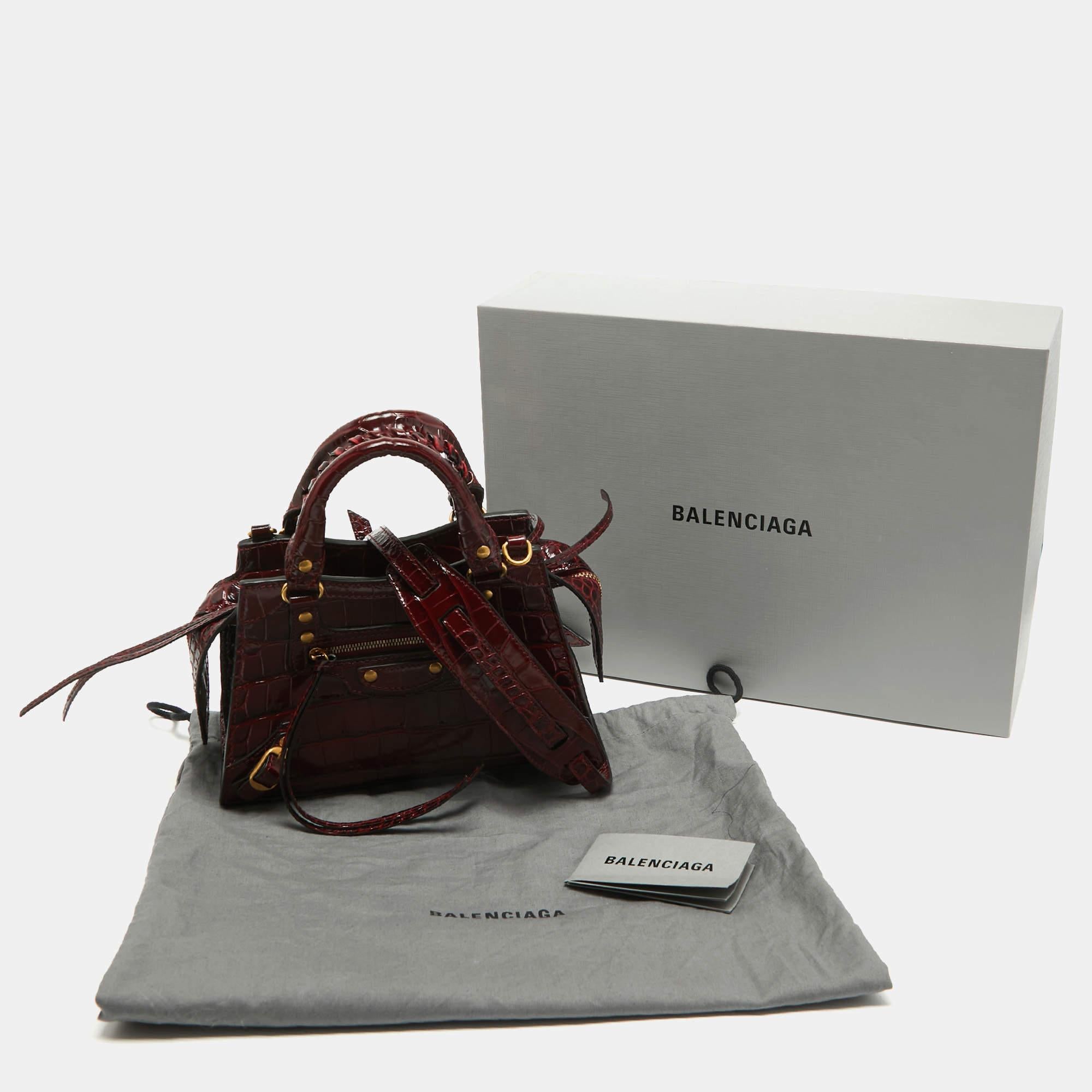 Balenciaga Burgundy Croc Embossed Leather Mini Neo Classic Bag 7