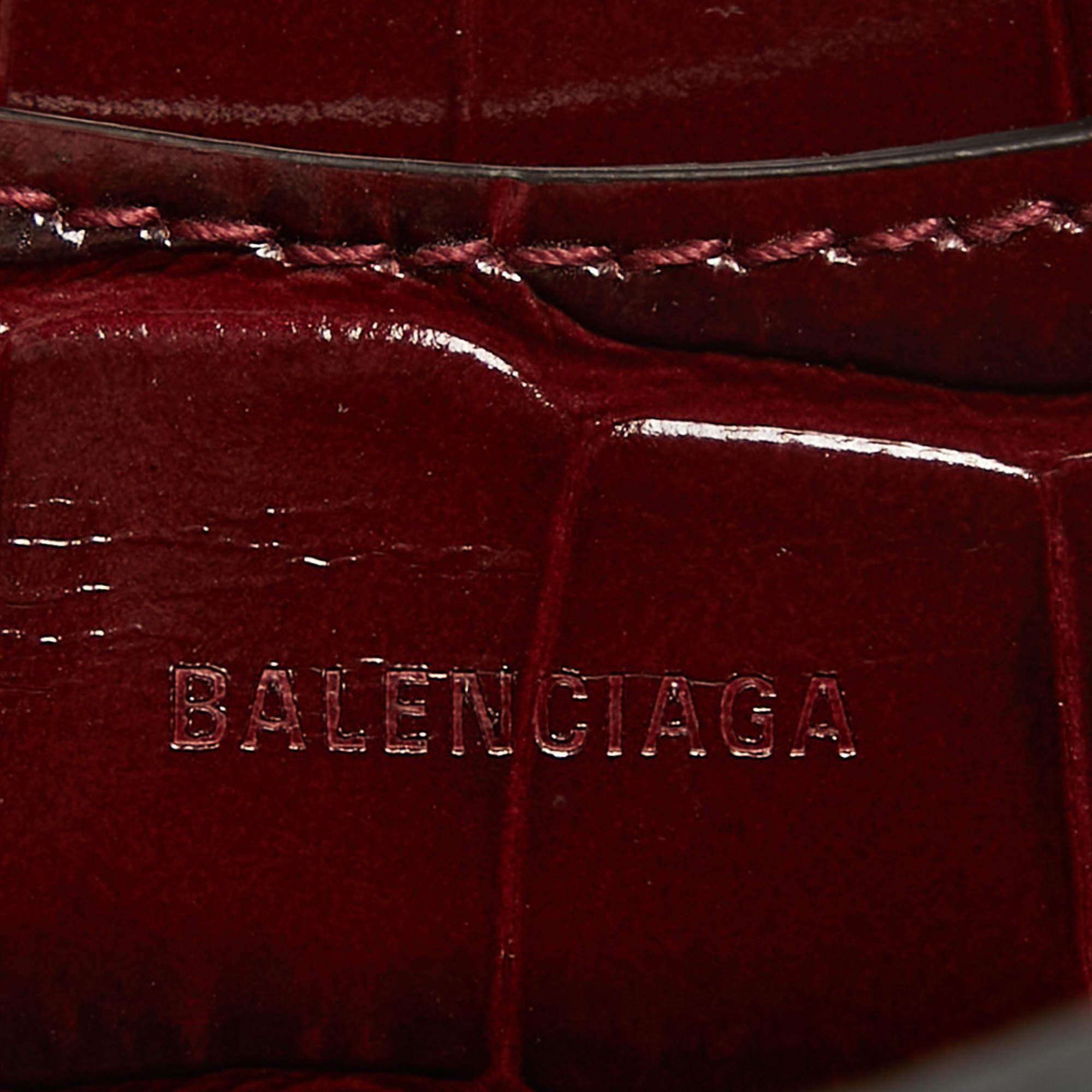 Balenciaga Burgundy Croc Embossed Leather Mini Neo Classic Bag 3