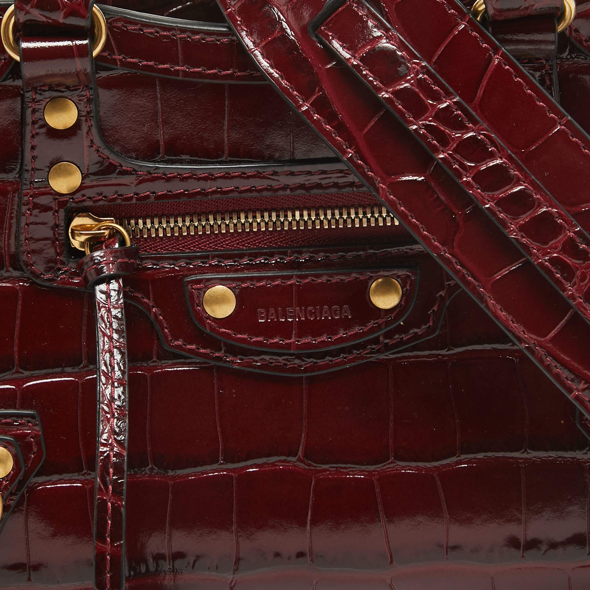 Balenciaga Burgundy Croc Embossed Leather Mini Neo Classic Bag 4