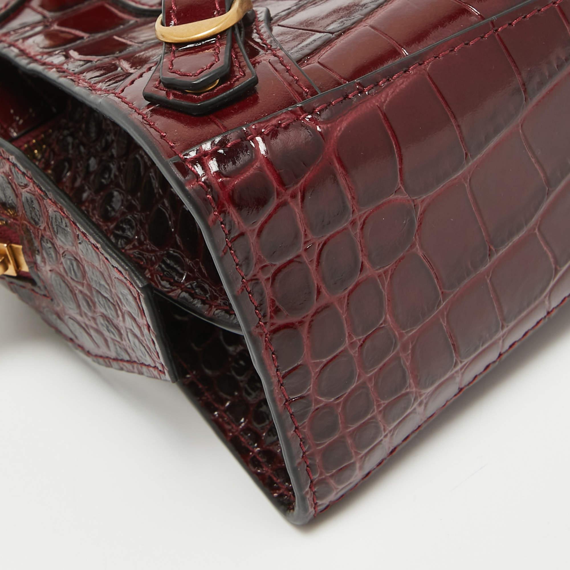 Balenciaga Burgundy Croc Embossed Leather Mini Neo Classic Bag 5