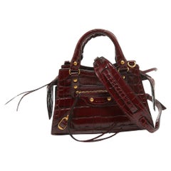 Balenciaga Burgundy Croc Embossed Leather Mini Neo Classic Bag