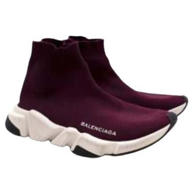 Balenciaga Burgundy Knit Speed Stretch-Knit Sneakers For Sale at 1stDibs