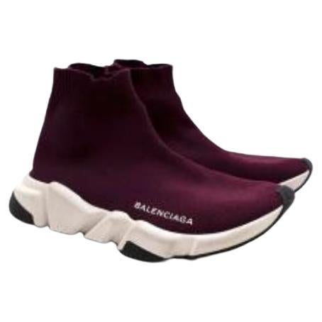Balenciaga Burgundy Knit Speed Stretch-Knit Slip-On Sneakers For Sale
