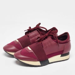 Balenciaga Burgundy Leather and  Fabric Race Runner Sneakers Size 36