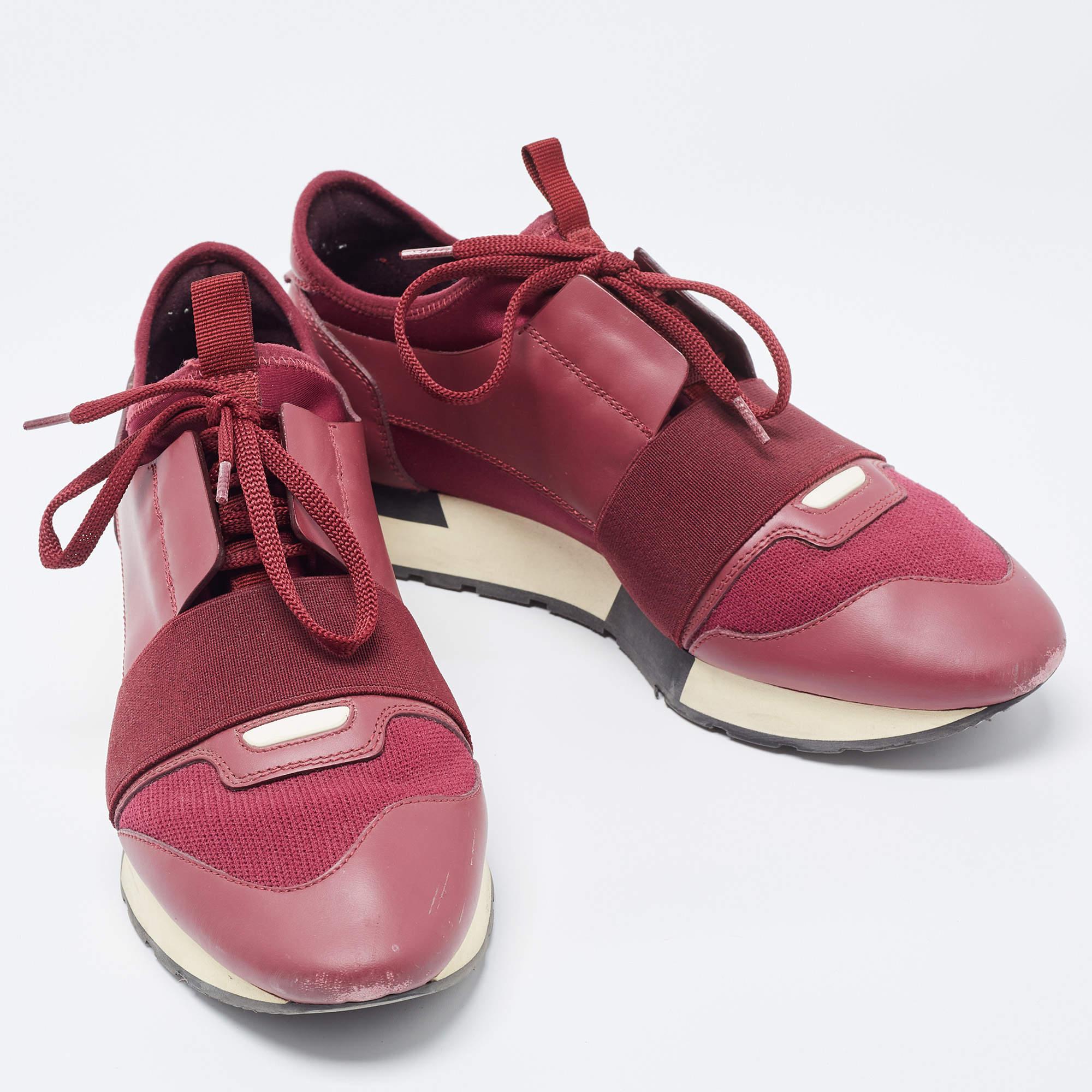 Pink Balenciaga Burgundy Leather and Fabric Race Runner Sneakers Size 39