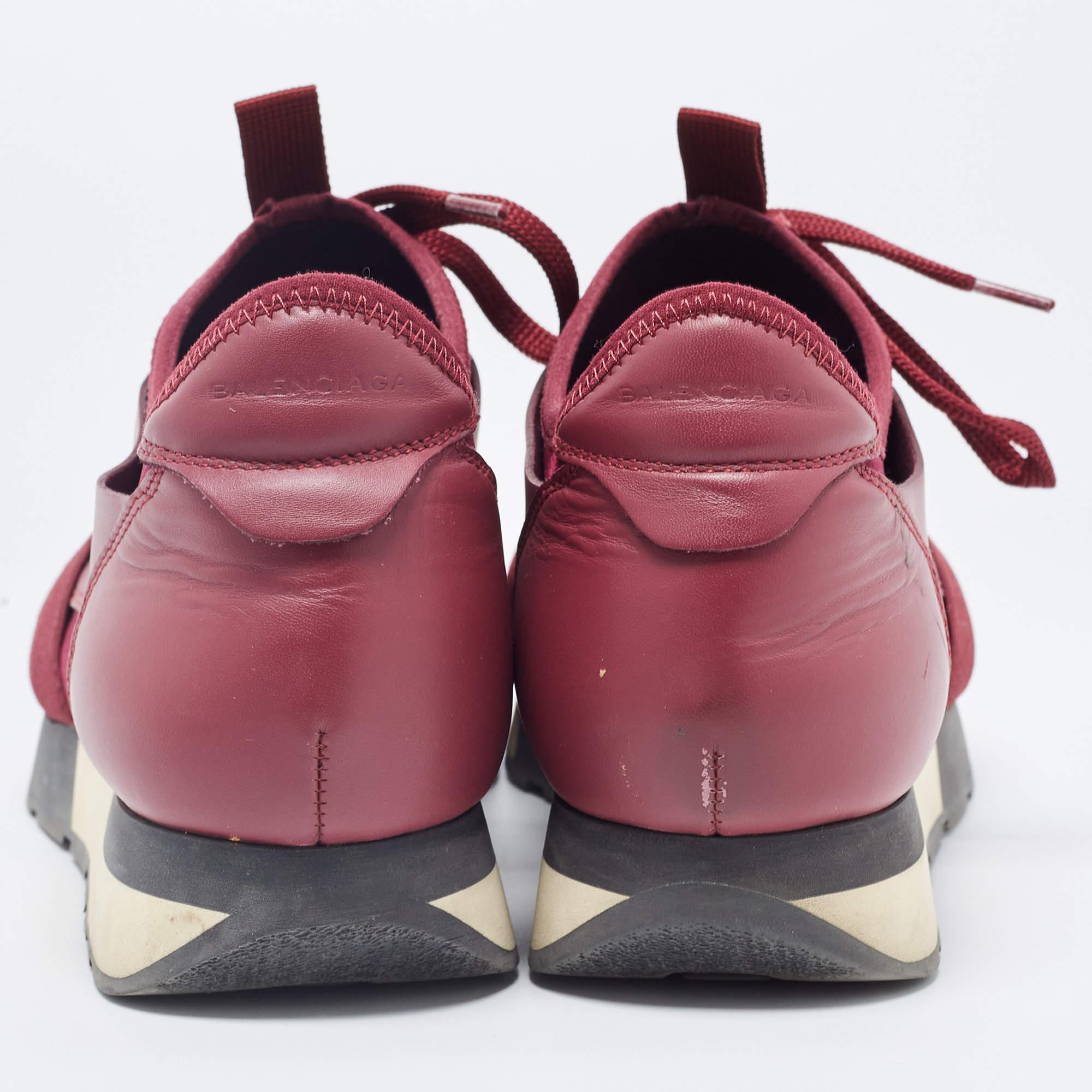 Balenciaga Burgundy Leather and Fabric Race Runner Sneakers Size 39 For Sale 1