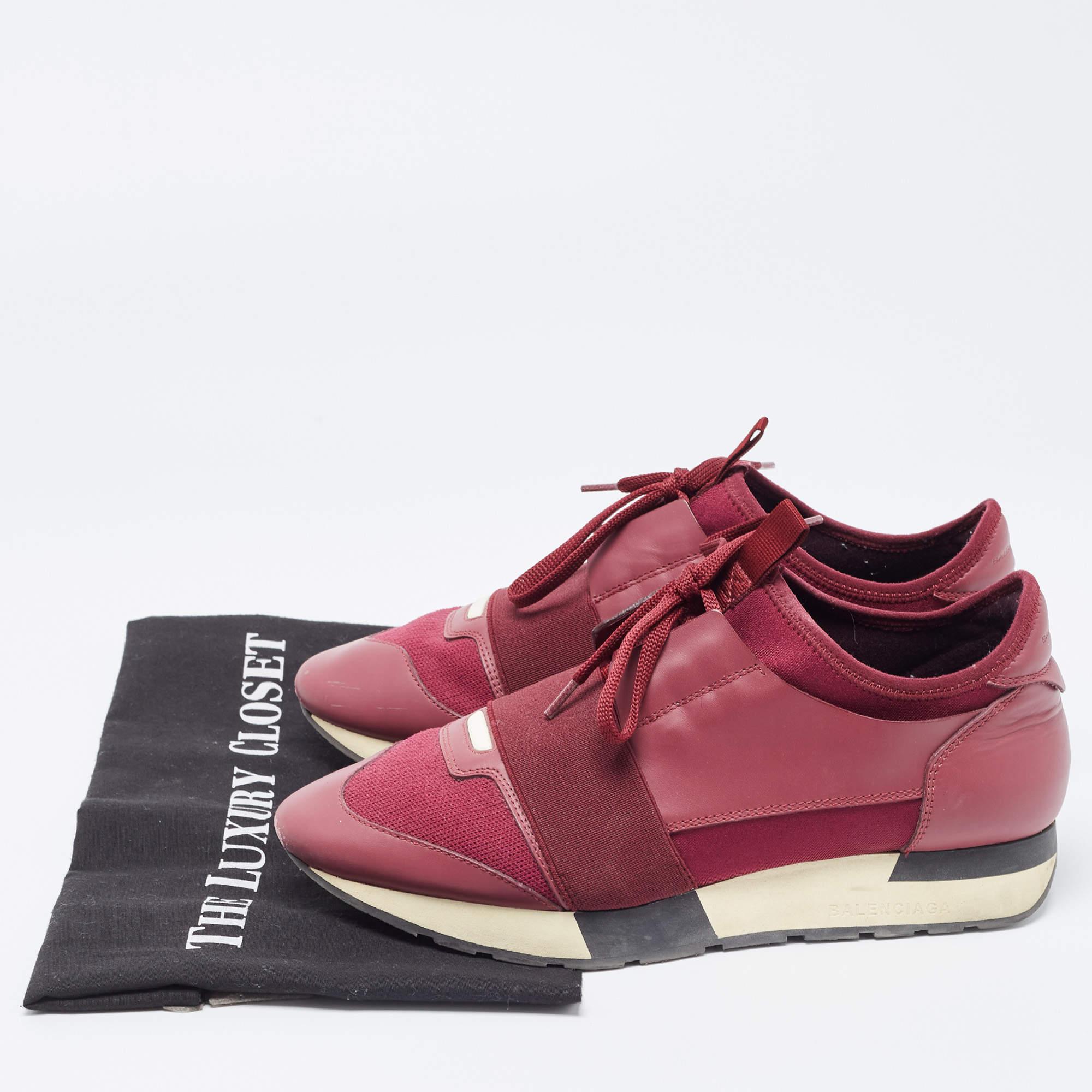 Balenciaga Burgundy Leather and Fabric Race Runner Sneakers Size 39 For Sale 4