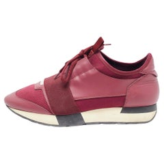 Balenciaga Burgundy Leather and Fabric Race Runner Sneakers Size 39