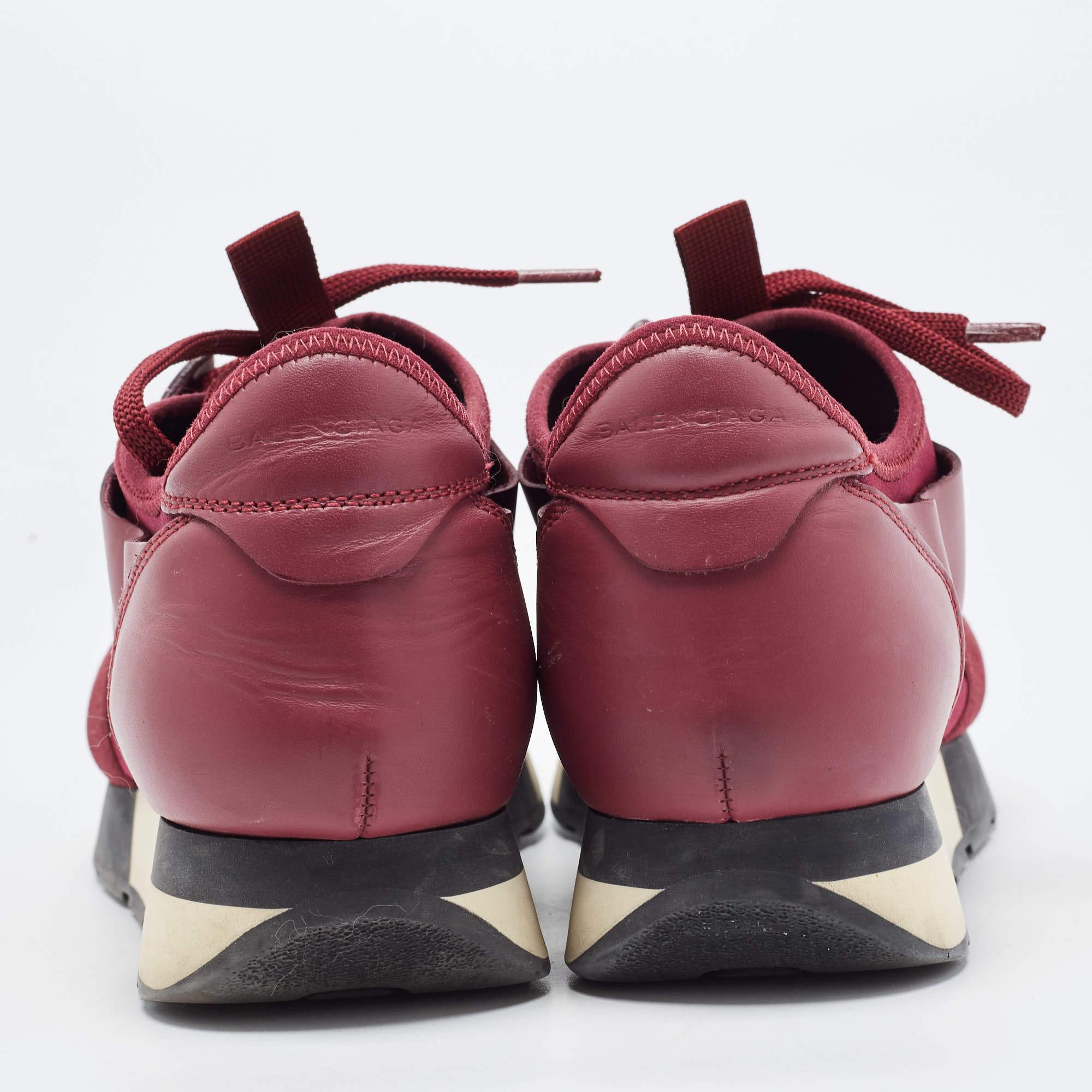 Balenciaga Burgundy Leather and Mesh Race Runner Sneakers Size 37 For Sale 3