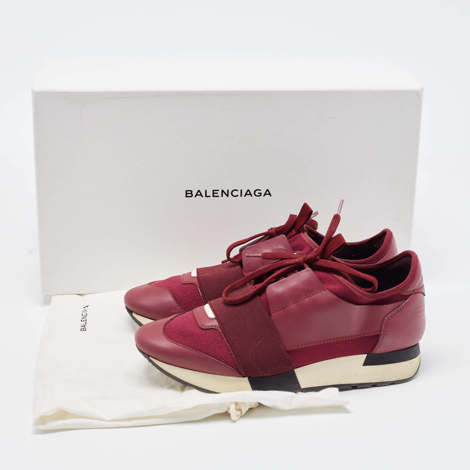 Balenciaga Burgundy Leather and Mesh Race Runner Sneakers Size 37 For Sale 5