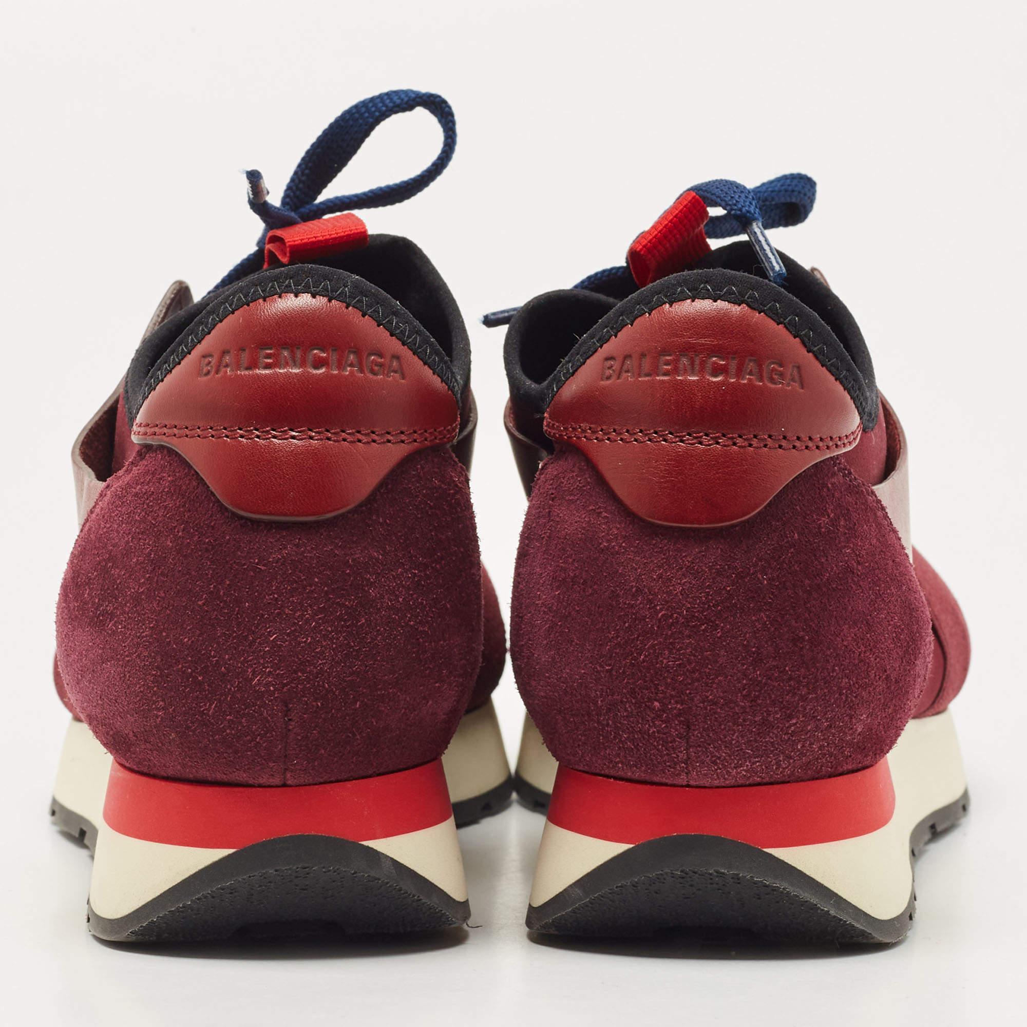 Balenciaga Burgundy Leather and Mesh Race Runner Sneakers Size 38 For Sale 1