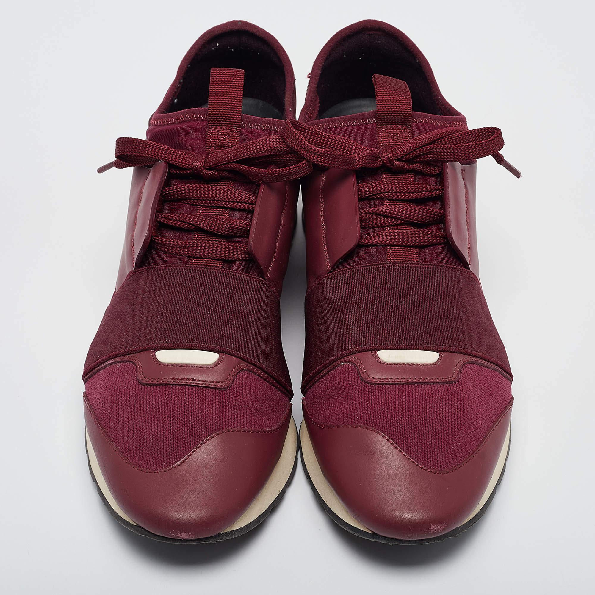 Black Balenciaga Burgundy Leather and Neoprene Race Runner Sneakers Size 40 For Sale