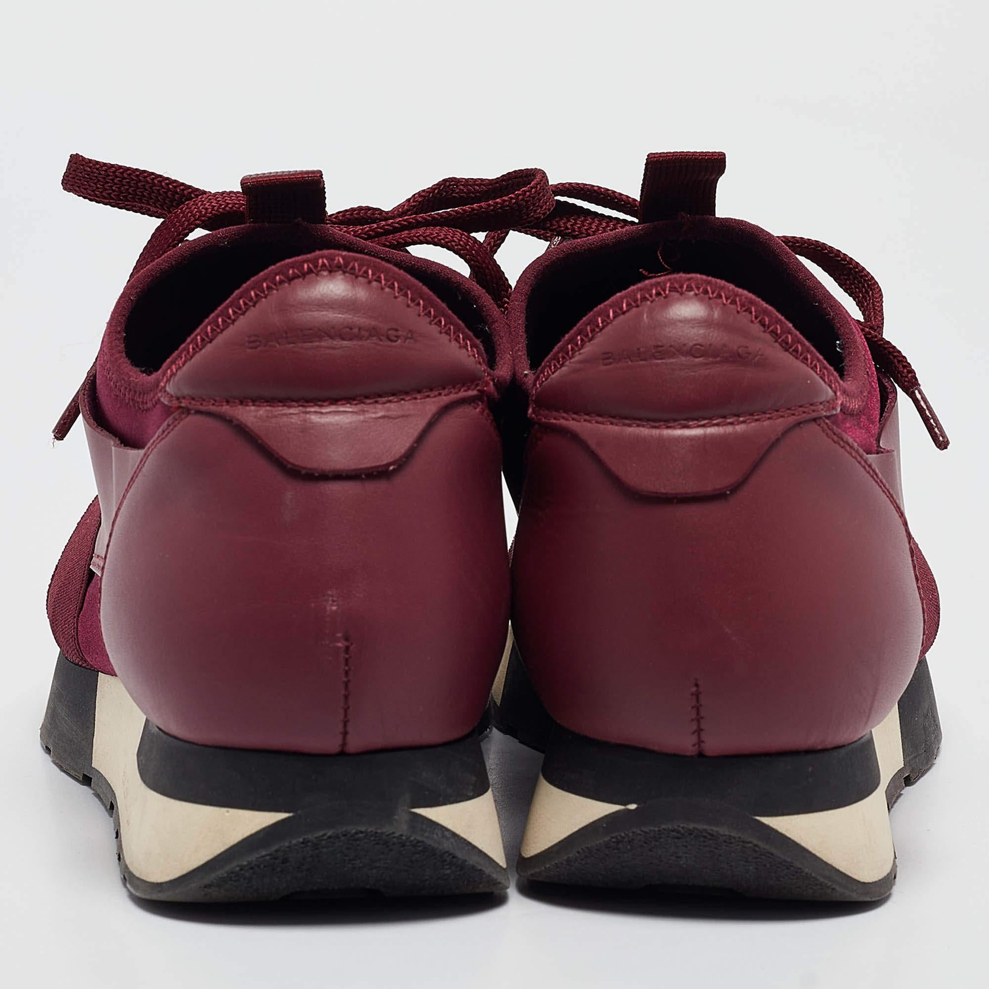 Women's Balenciaga Burgundy Leather and Neoprene Race Runner Sneakers Size 40 For Sale