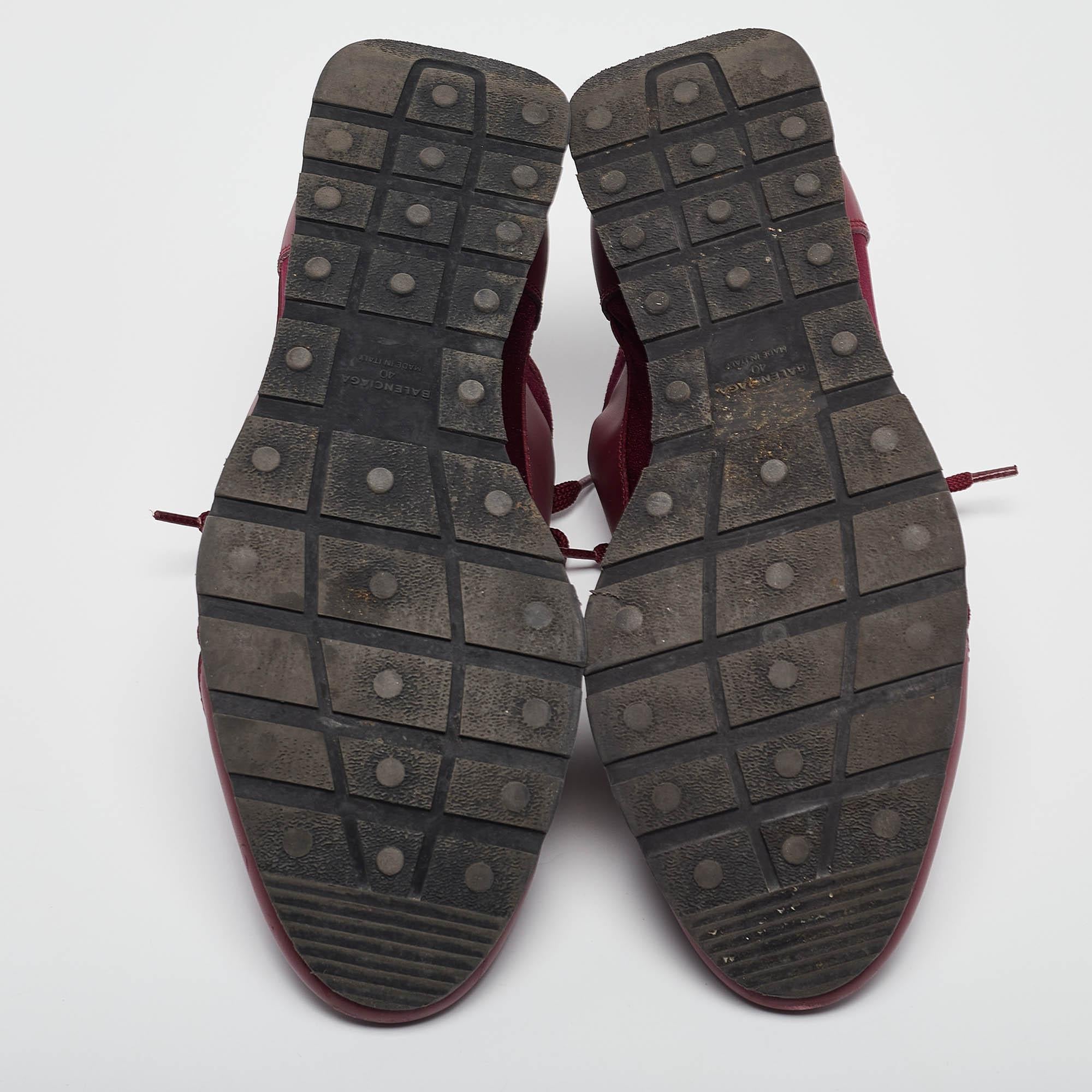 Balenciaga Burgundy Leather and Neoprene Race Runner Sneakers Size 40 For Sale 1