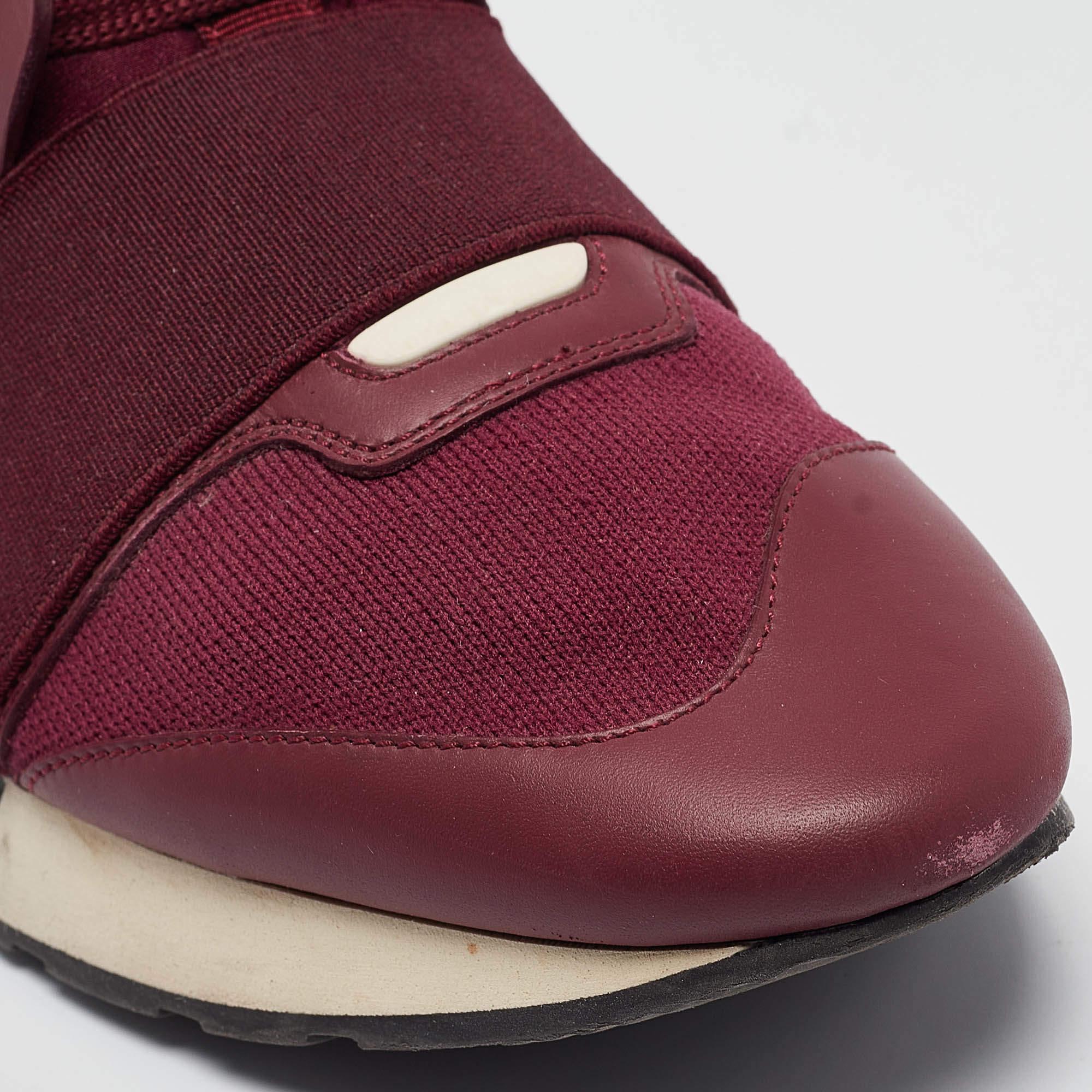 Balenciaga Burgundy Leather and Neoprene Race Runner Sneakers Size 40 For Sale 3